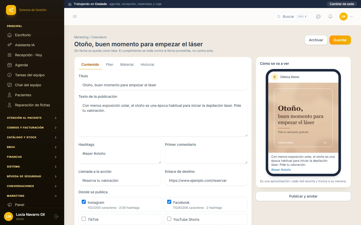 Editor de publicaciones en Dermys (datos de demostración)